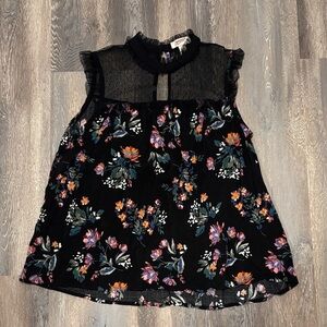 Arizona Jean Company Black Whimsigoth Y2K Lace Ruffle Sheer‎ Dark Floral Top